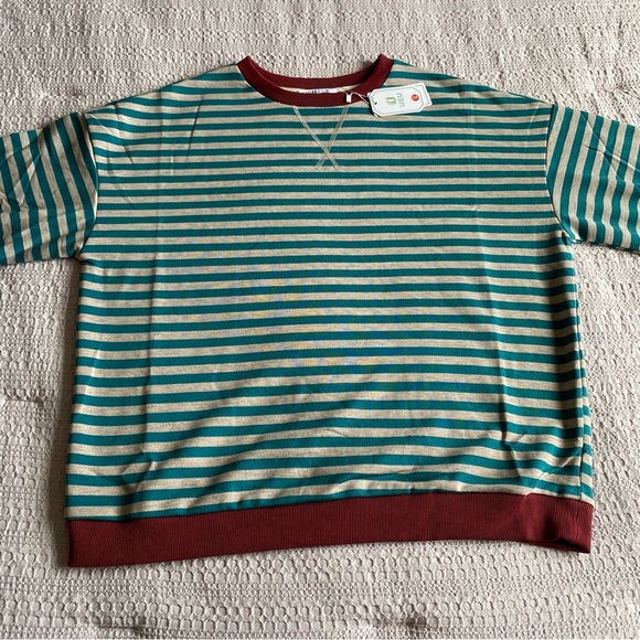Free People Inspired Stripe Long Sleeve Crew Top Sweatshirt Oversized Small - Picture 3 of 9
